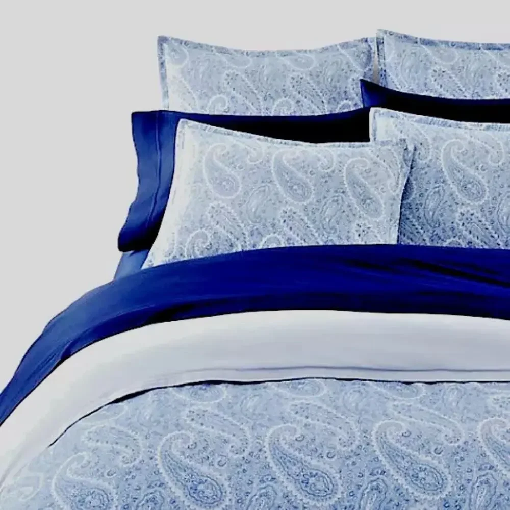 Paisley Duvet Set Lauren Ralph Lauren Flannel Duvet Cover Set Bantry Blue, Queen - Picture 2 of 6